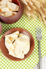 Tasty dumplings with fried onion