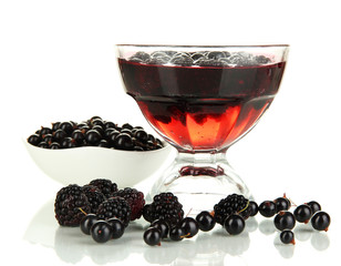 Jelly with fresh berries isolated on white