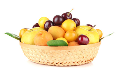 Bright summer fruits in basket isolated on white
