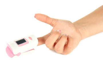 Pulse oximeter used to measure pulse rate and oxygen levels,