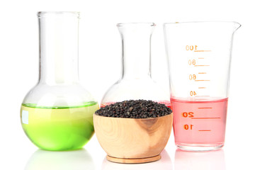 Test tube with bio fuel from rape seeds, isolated on white