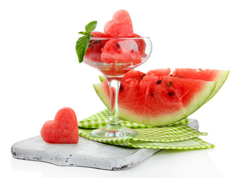 Fresh watermelon and watermelon dessert isolated on white