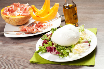 mozzarella and ham and melon