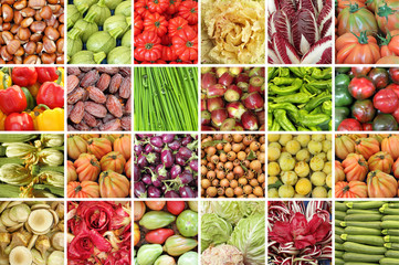 collage with vegetables and fruits from farmers market