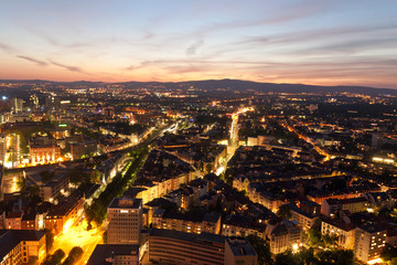Fototapeta na wymiar Frankfurt skyline Aerial view from Maintower building, Germany.