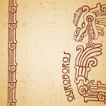 Maya snake Quetzalcoatl ouroboros half