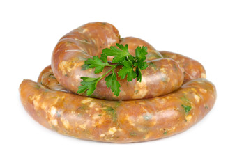 Raw German sausages with parsley