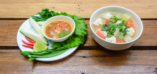 meat soup and vegetable with chilli sauce