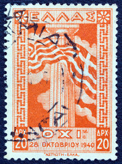 Greek flags and doric column (Greece 1945)