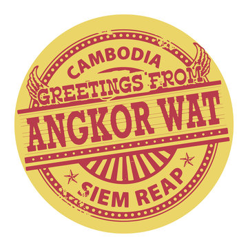 Stamp with text Greetings from Angkor Wat, Cambodia