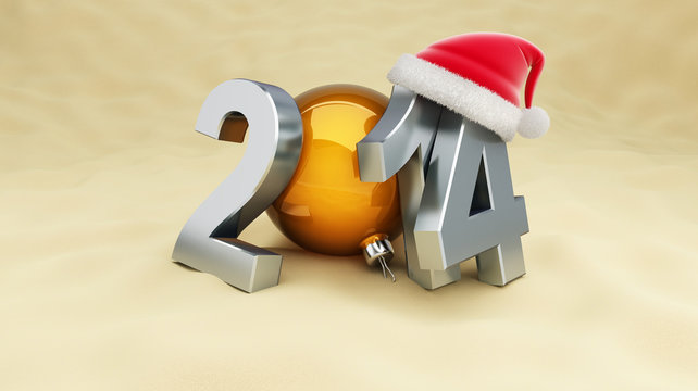 new year 2014 on the beach, santa hat