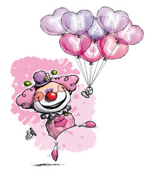 Clown with Heart Balloons Saying Thank You -  Girl Colors