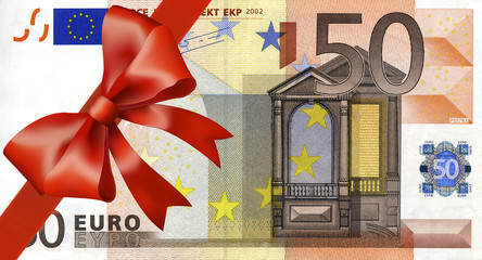 50 Euroschen mit breiten Band an Ecke