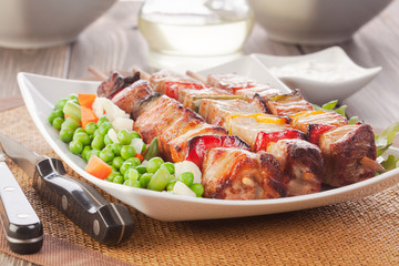 Grilled shashlik with vegetables