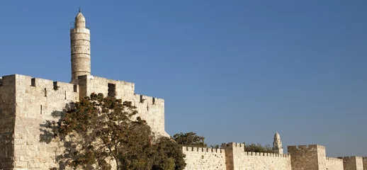 Zelfklevend Fotobehang jerusalem david tower and walls, israel © sharon hitman