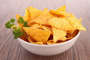 bowl of nachos, tortilla chips