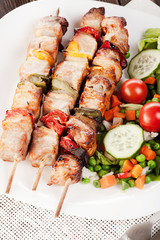 Grilled shashlik with vegetables