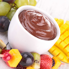chocolate sauce and fruits