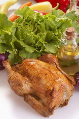 roast chicken with vegetables and salad