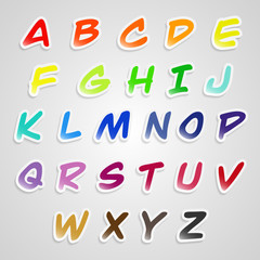 Alphabet Stickers font, Vector illustration.