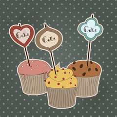Vintage illustration with cakes on old background. 10 Eps 