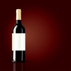 Bottle of wine on red background. Vector illustration.