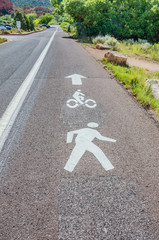 Pedestrian and Bicycle Path with Signs Painted on the Road