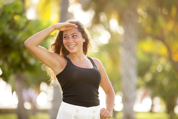 Stock image of a woman on the lookout