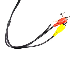 Video and audio wire jack on a white
