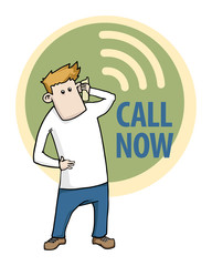 cartoon man call now , vector illustration