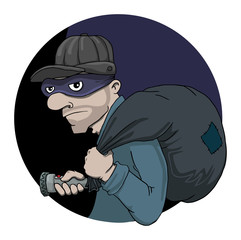 cartoon Bulgar with sack and flashlight