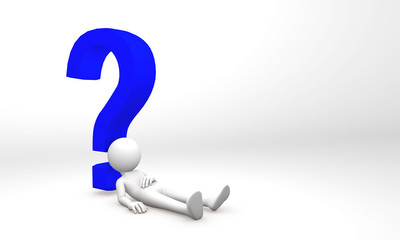 3d human knocked out under question mark