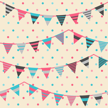 Colorful pattern with bunting and garland