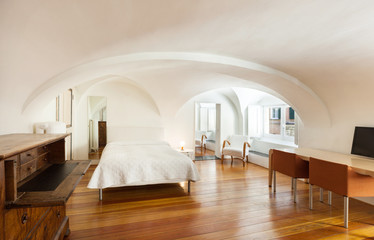 beautiful interior of hotel, apartment with double bed