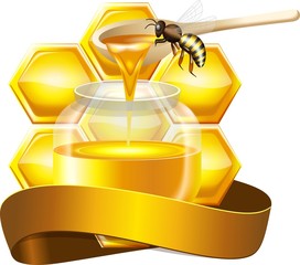 Медовые соты с баночкой меда