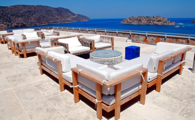 Outdoor furniture and terrace seaview (Crete, Greece)