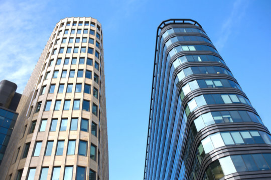 Modern office buildings in a city close up