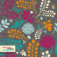 Wandcirkels aluminium Beautiful bright floral seamless pattern with flowers and leaves © irur