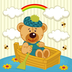 Naklejka premium teddy bear on boat - vector illustration