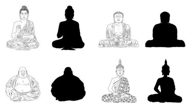 Buddha Black Vector Illustration Outline & Silhouettes