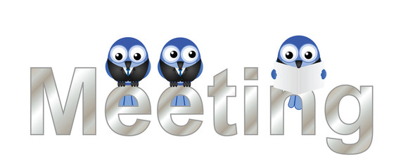 Meeting text with bird businessmen