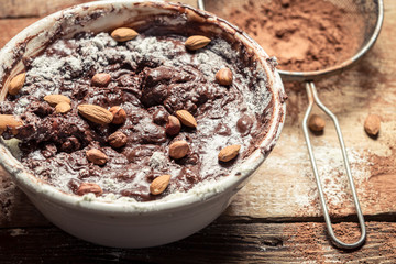 Closeup of homemade chocolate with almonds