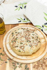 Whole Grain Bread. Raw wheat dough on cutting board.