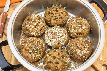 Bread rolls.whole grain breads rolls. Stainless Steel Cookware.