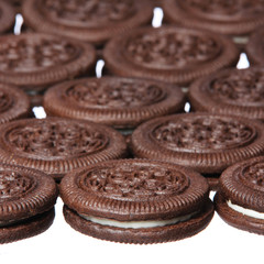 Oreo. Chocolate cookies with cream filling isolated. Background.