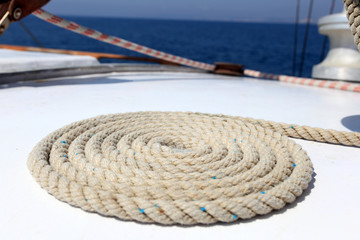 Sailing rope on board of a yacht