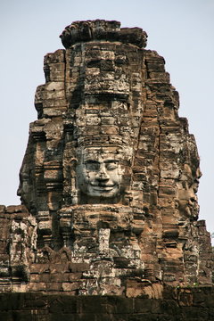 human face image in angkor wat of cambodia