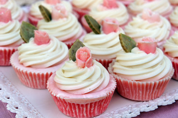 Cupcake with swirls and flower of creamy