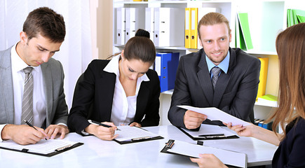 Job applicants having interview