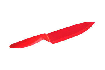 Red ceramic knife isolated on white background